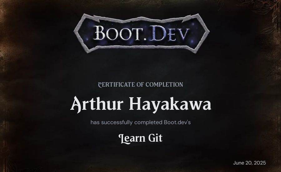 Arthur Hayakawa's Boot.dev Learn Git certificate