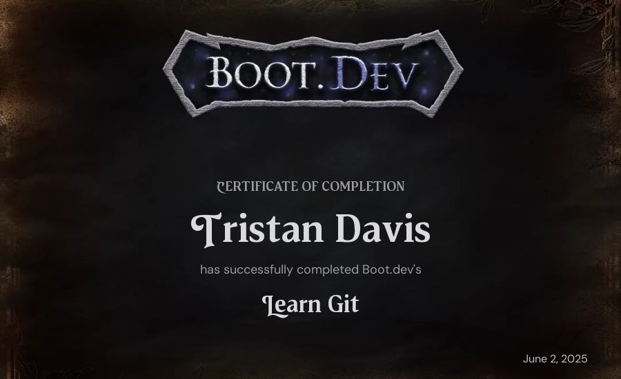 Tristan Davis's Boot.dev Learn Git certificate