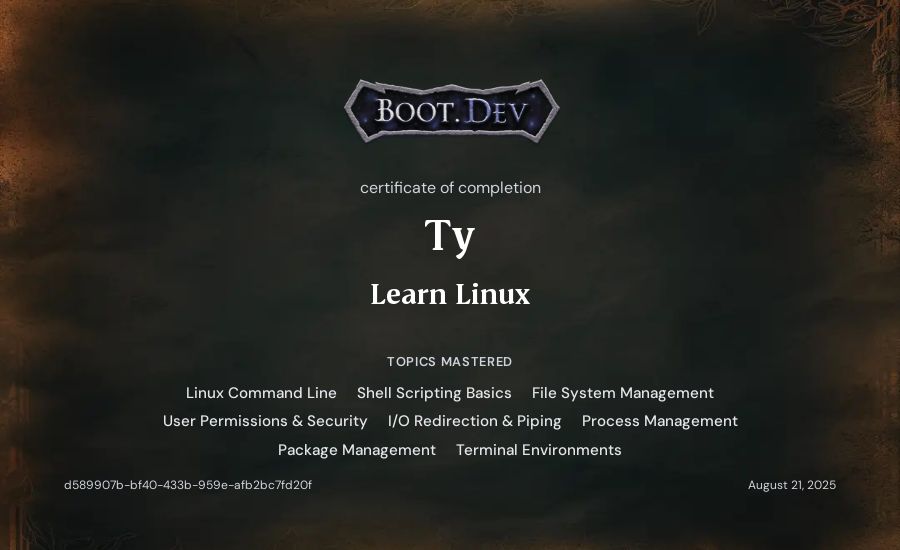 Ty's Boot.dev Learn Linux certificate
