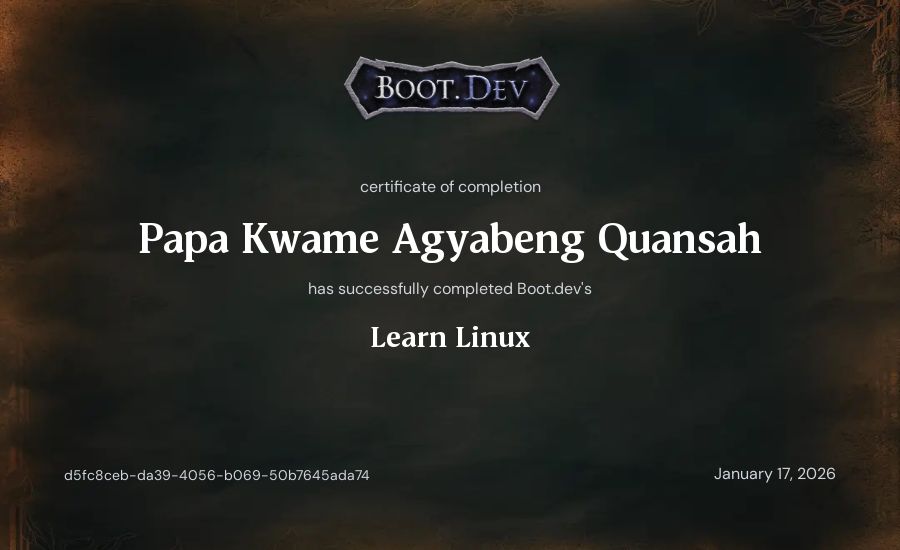 Papa Kwame Agyabeng Quansah's Boot.dev Learn Linux certificate