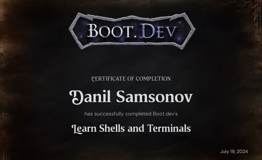 Danil Samsonov's Boot.dev Learn Linux certificate