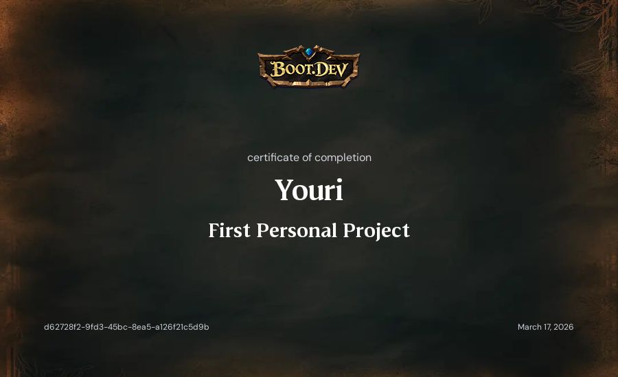 Youri's Boot.dev First Personal Project certificate