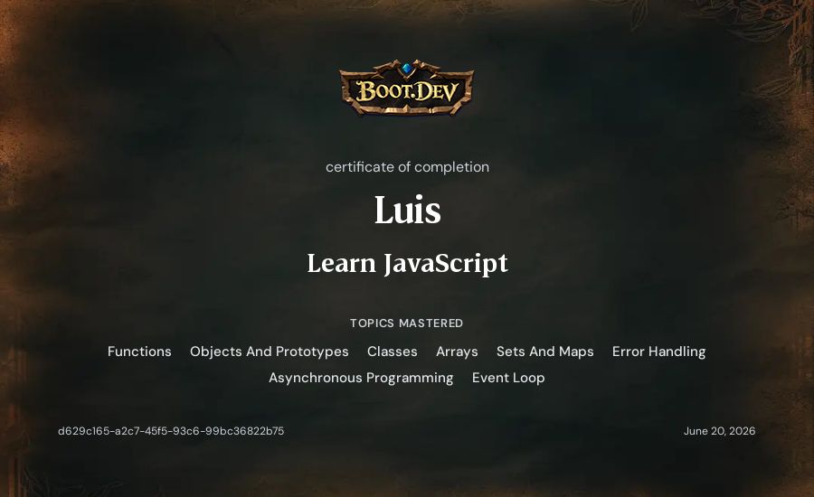 Luis's Boot.dev Learn JavaScript certificate