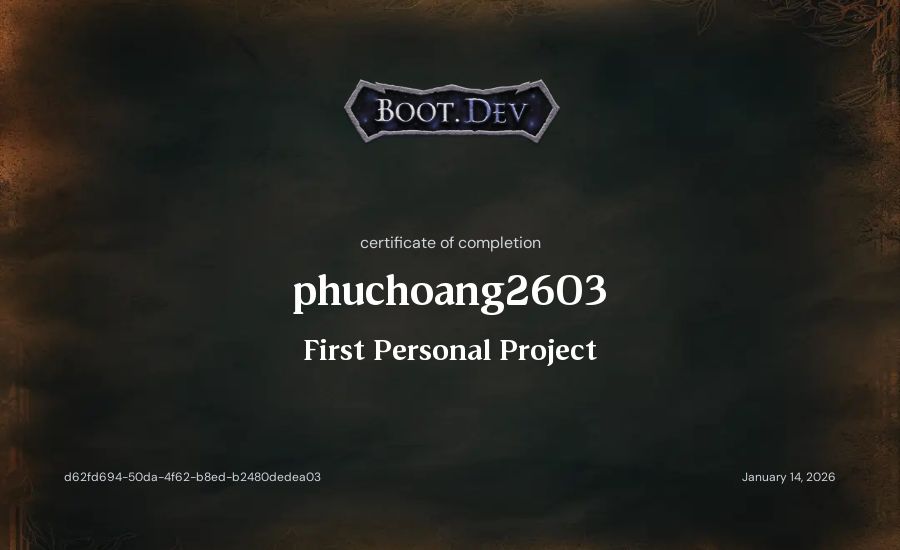 phuchoang2603's Boot.dev First Personal Project certificate
