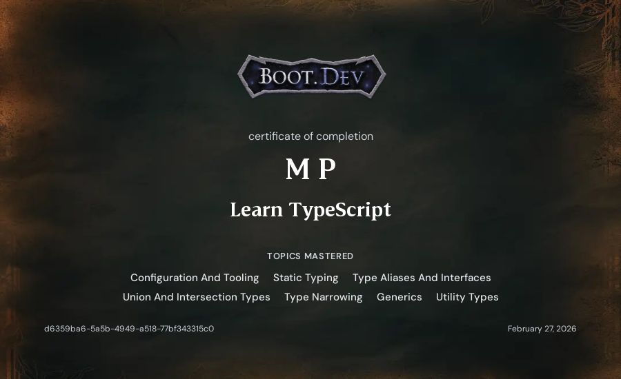 M P's Boot.dev Learn TypeScript certificate