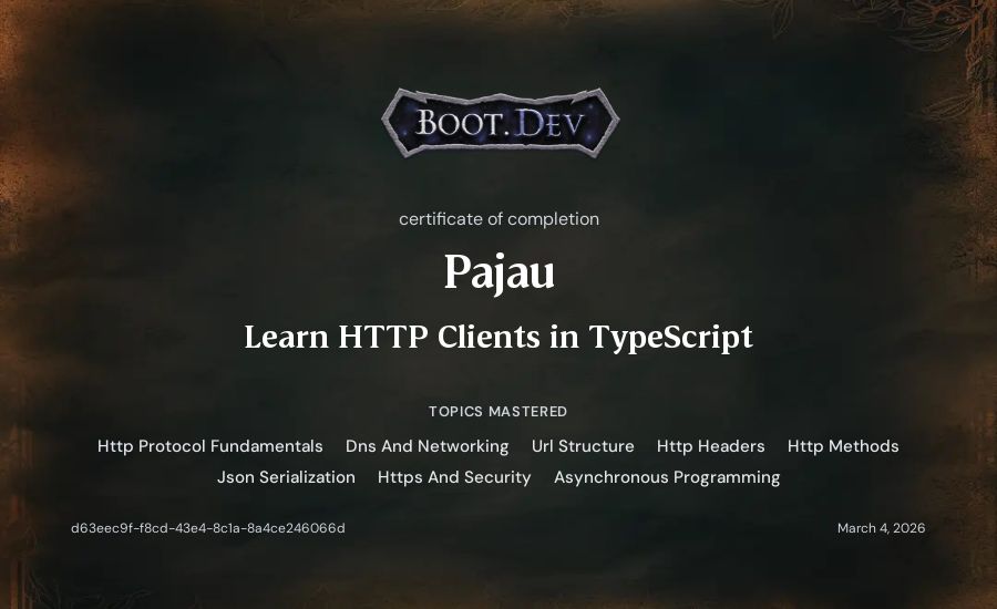 Pajau's Boot.dev Learn HTTP Clients in TypeScript certificate