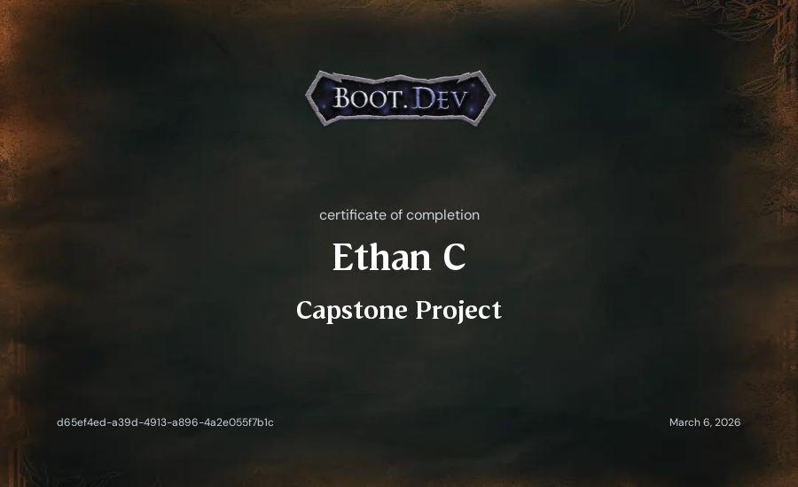 Ethan C's Boot.dev Capstone Project certificate