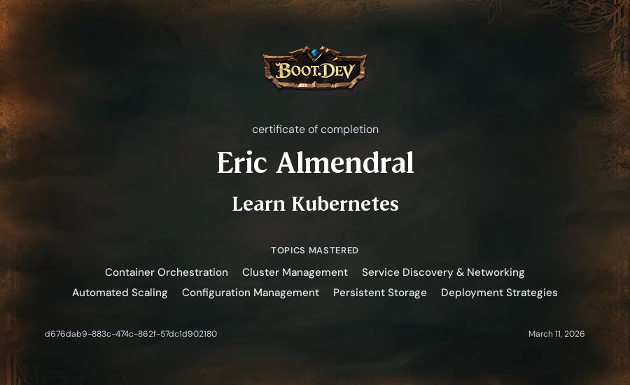 Eric Almendral's Boot.dev Learn Kubernetes certificate