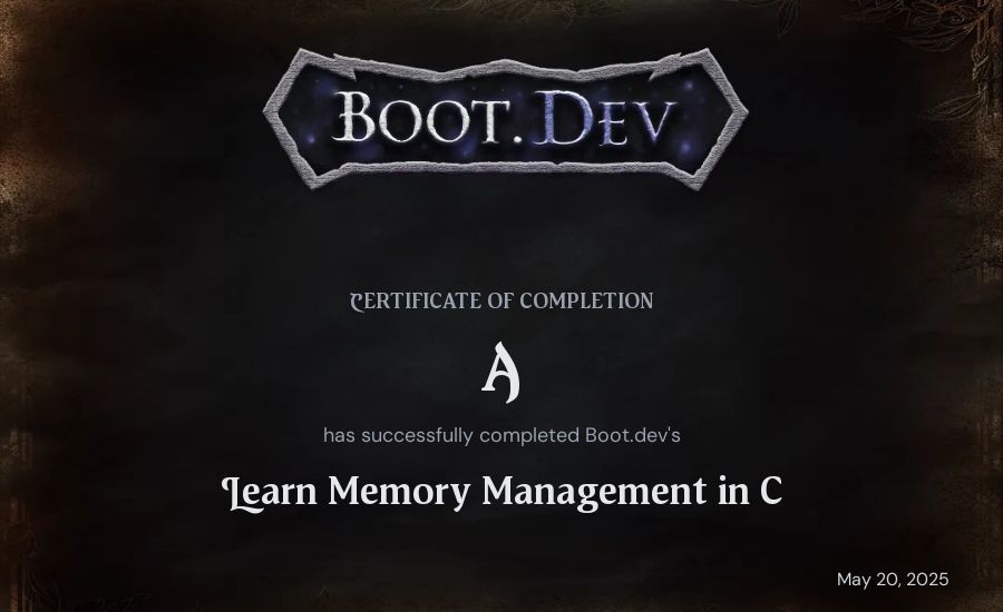 A's Boot.dev Learn Memory Management in C certificate