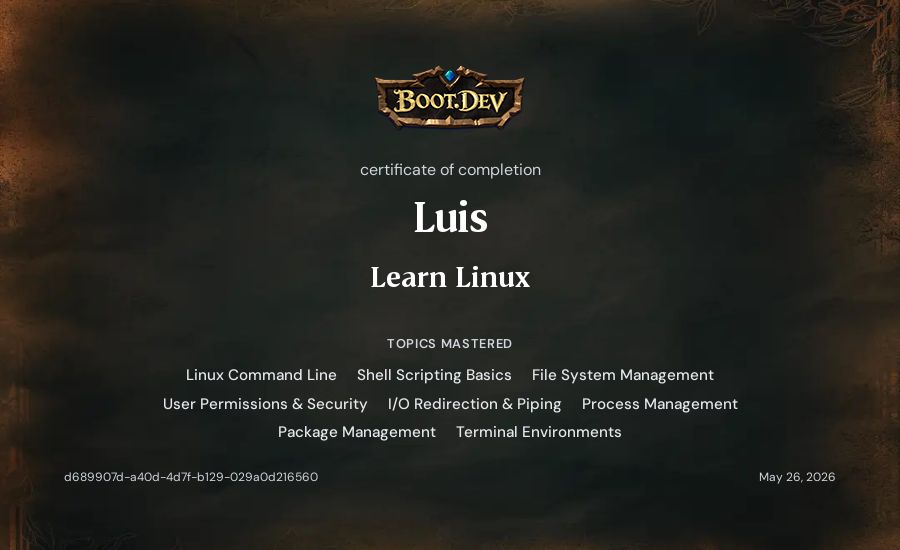 Luis's Boot.dev Learn Linux certificate