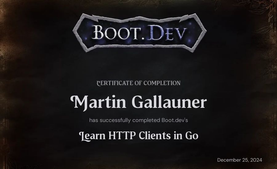 Martin Gallauner's Boot.dev Learn HTTP Clients in Go certificate