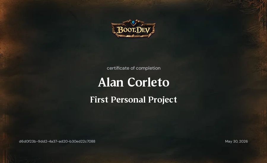 Alan Corleto's Boot.dev First Personal Project certificate