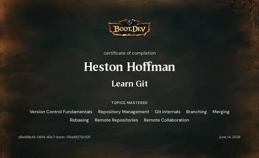 Heston Hoffman's Boot.dev Learn Git certificate