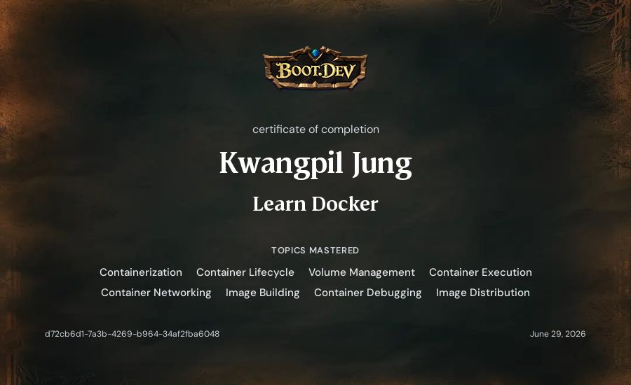 Kwangpil Jung's Boot.dev Learn Docker certificate
