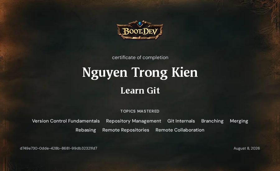 Nguyen Trong Kien's Boot.dev Learn Git certificate