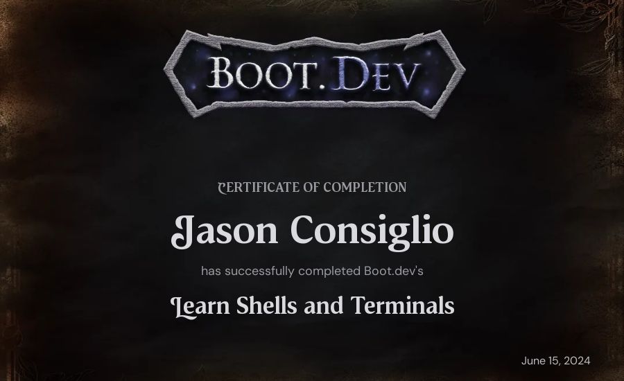 Jason Consiglio's Boot.dev Learn Linux certificate