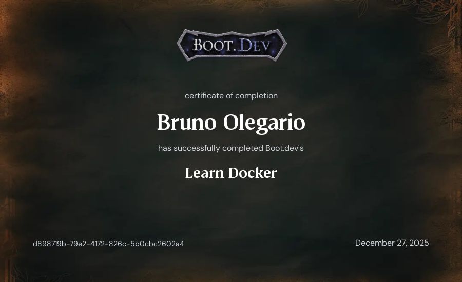 Bruno Olegario's Boot.dev Learn Docker certificate