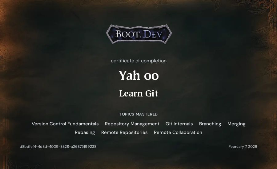 Yah oo's Boot.dev Learn Git certificate