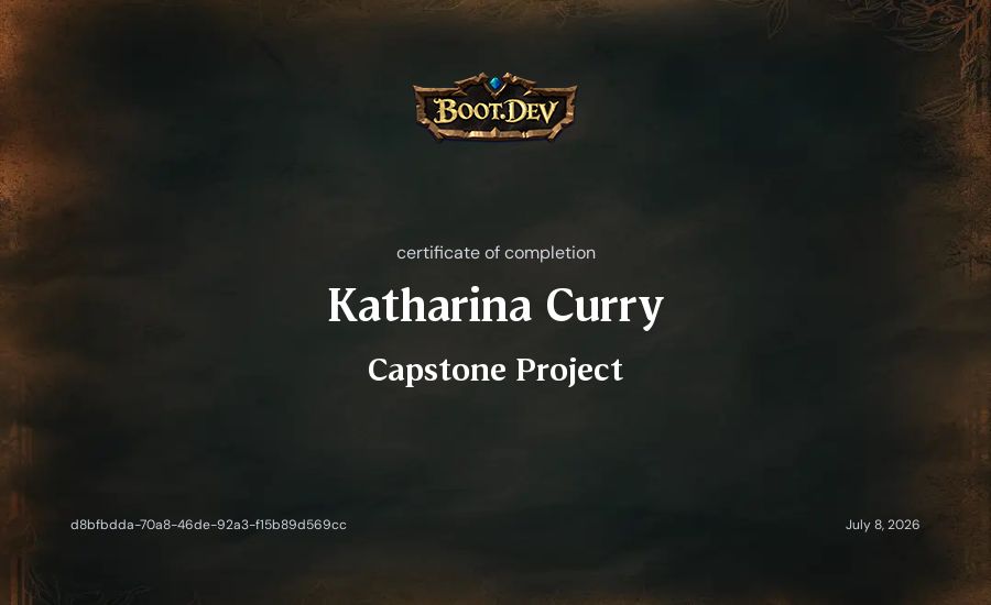 Katharina Curry's Boot.dev Capstone Project certificate