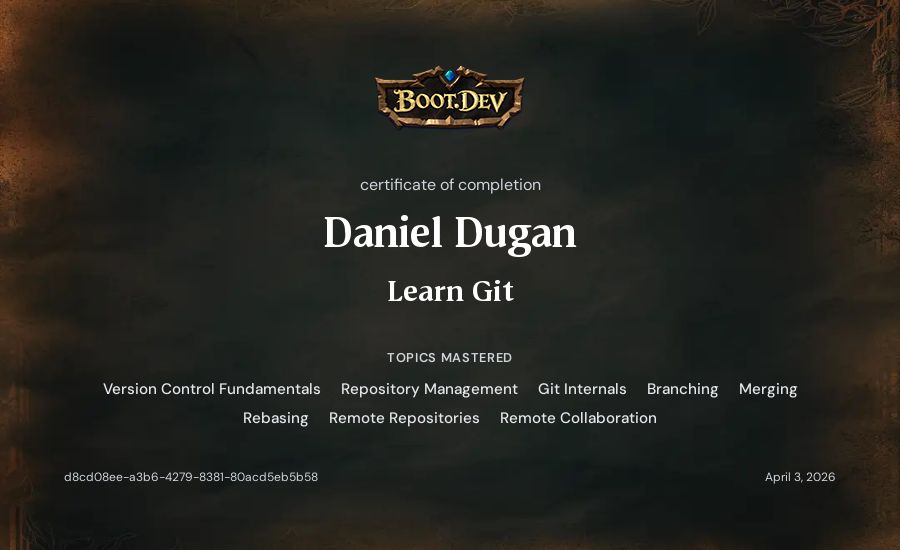 Daniel Dugan's Boot.dev Learn Git certificate