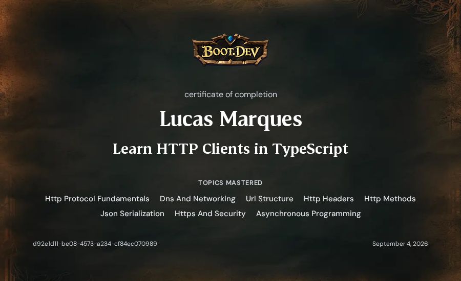 Lucas Marques's Boot.dev Learn HTTP Clients in TypeScript certificate