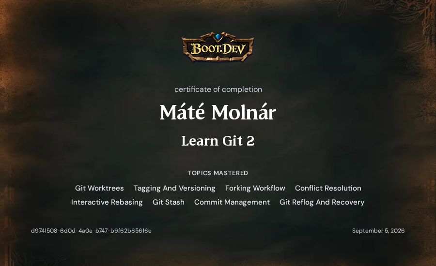 Máté Molnár's Boot.dev Learn Git 2 certificate