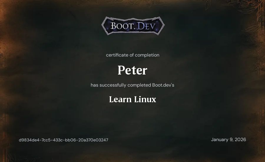 Peter's Boot.dev Learn Linux certificate