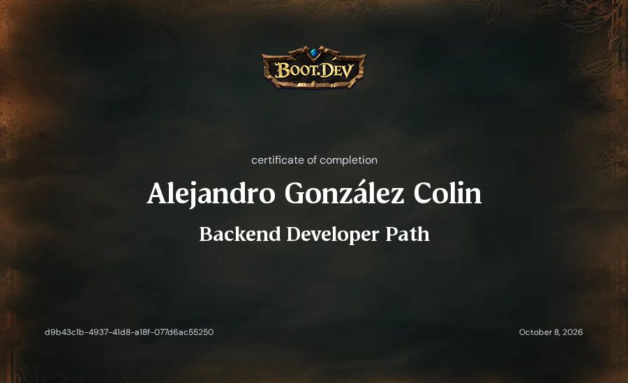 Alejandro González Colin's Boot.dev Backend Developer Path certificate