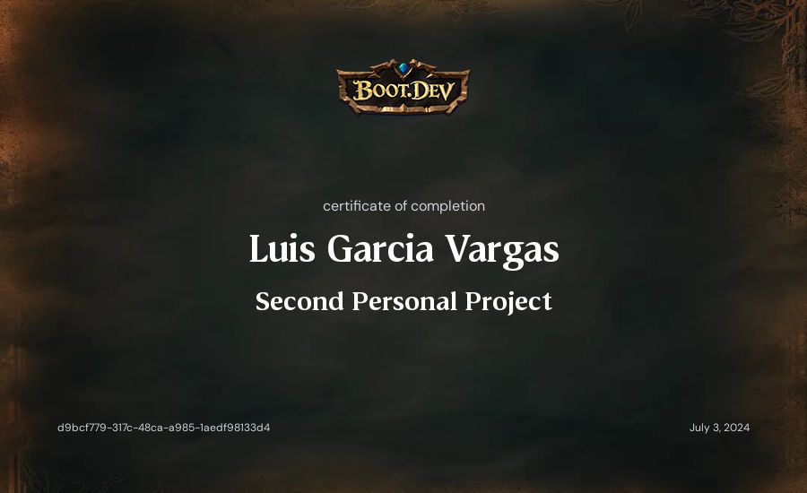 Luis Garcia Vargas's Boot.dev Second Personal Project certificate