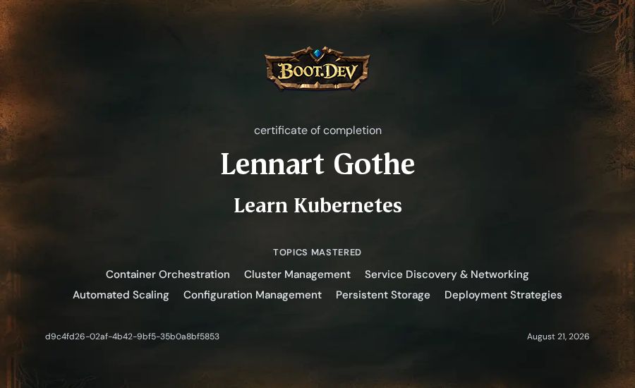 Lennart Gothe's Boot.dev Learn Kubernetes certificate