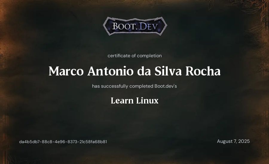 Marco Antonio da Silva Rocha's Boot.dev Learn Linux certificate