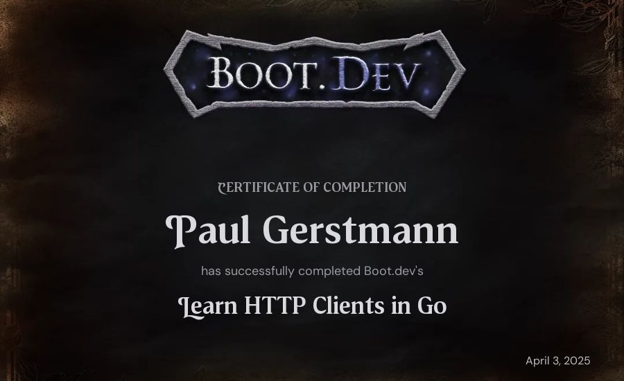 Paul Gerstmann's Boot.dev Learn HTTP Clients in Go certificate