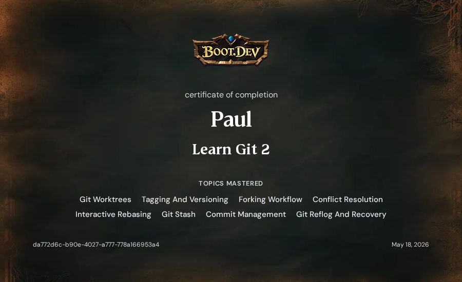 Paul's Boot.dev Learn Git 2 certificate
