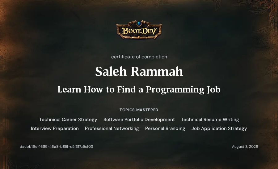 Saleh Rammah's Boot.dev Learn How to Find a Programming Job certificate