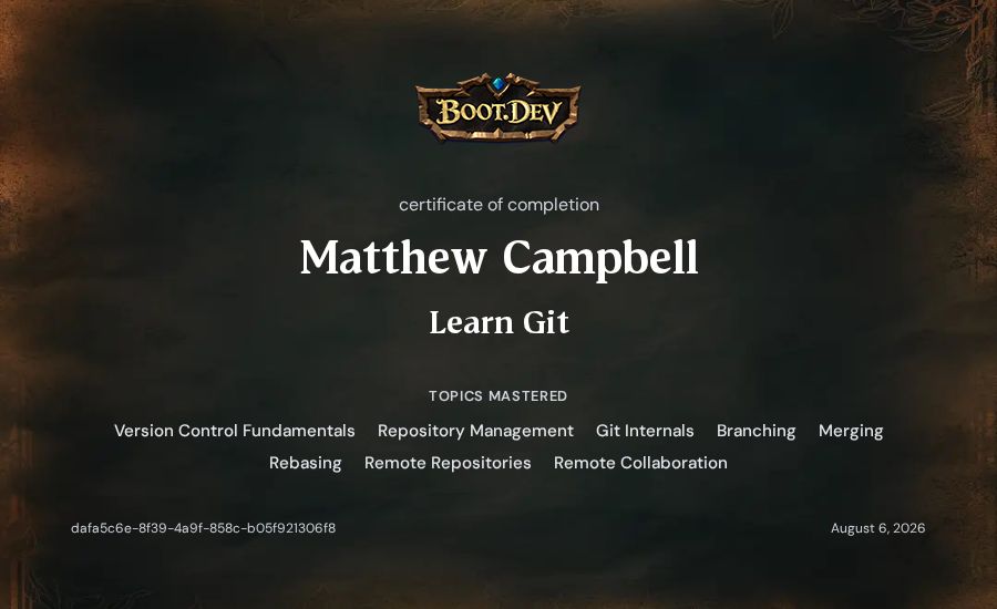 Matthew Campbell's Boot.dev Learn Git certificate