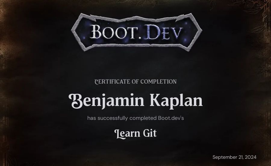 Benjamin Kaplan's Boot.dev Learn Git certificate