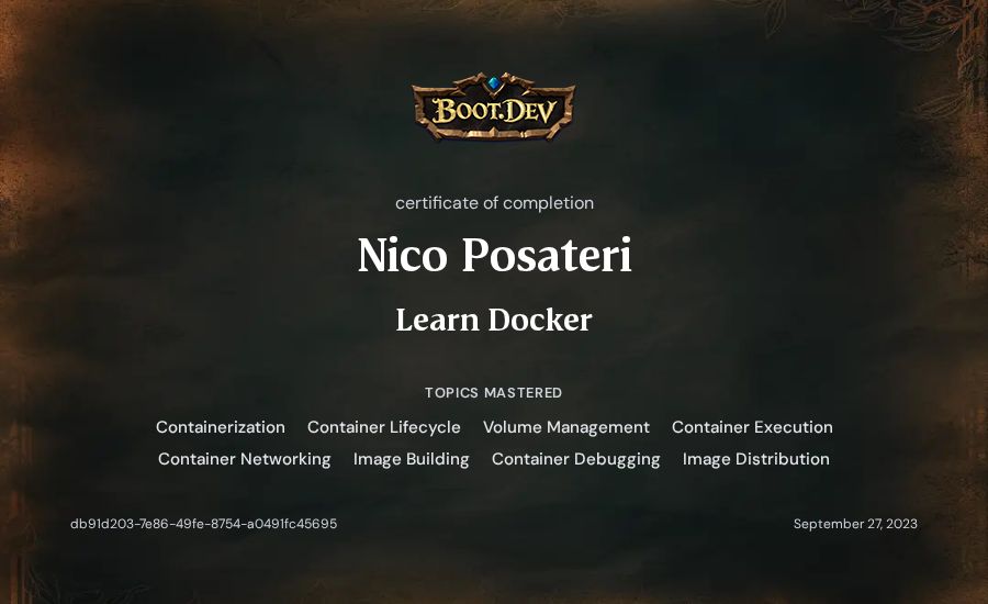 Nico Posateri's Boot.dev Learn Docker certificate