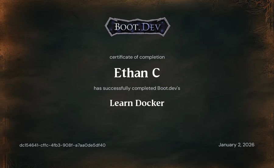 Ethan C's Boot.dev Learn Docker certificate