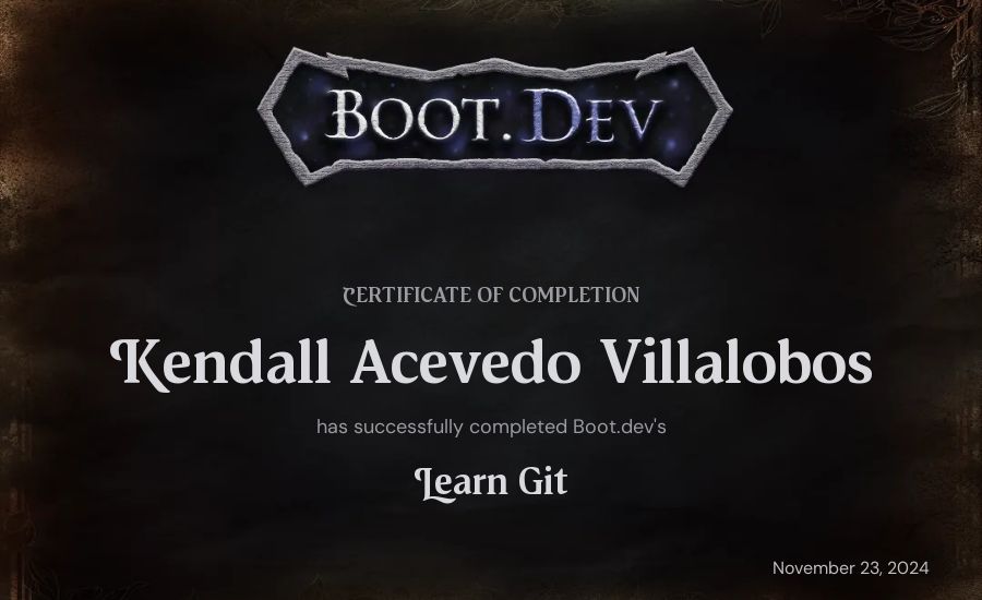 Kendall Acevedo Villalobos's Boot.dev Learn Git certificate