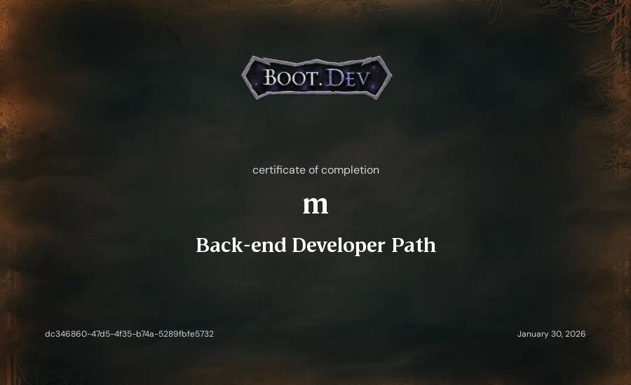 m's Boot.dev Back-end Developer Path certificate