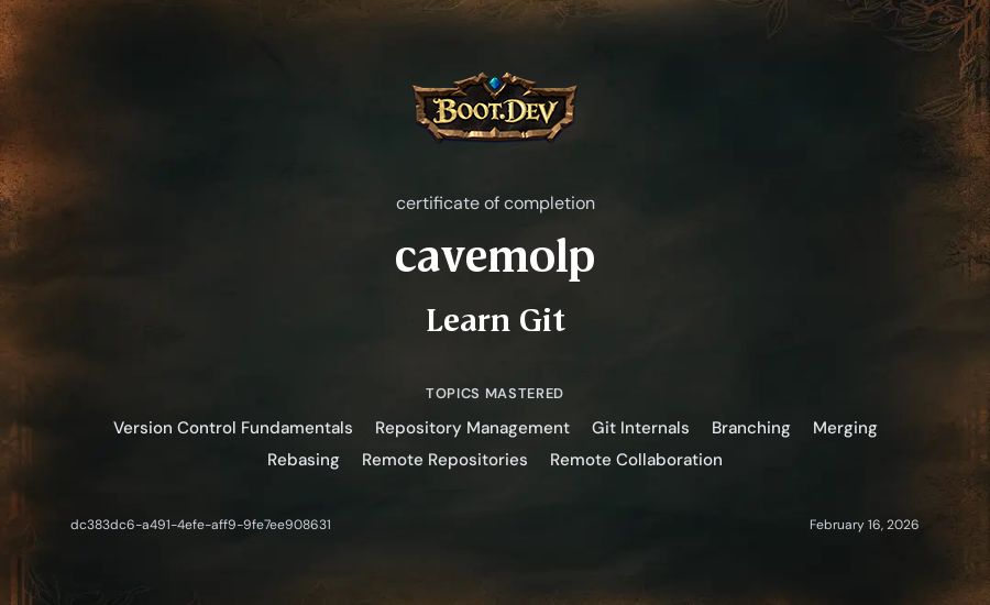 cavemolp's Boot.dev Learn Git certificate