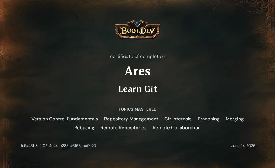 Ares's Boot.dev Learn Git certificate