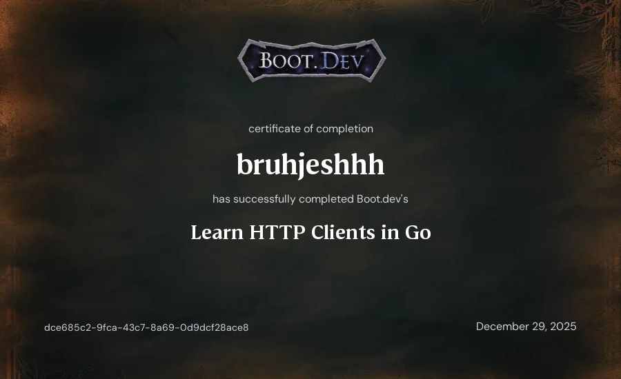 bruhjeshhh's Boot.dev Learn HTTP Clients in Go certificate