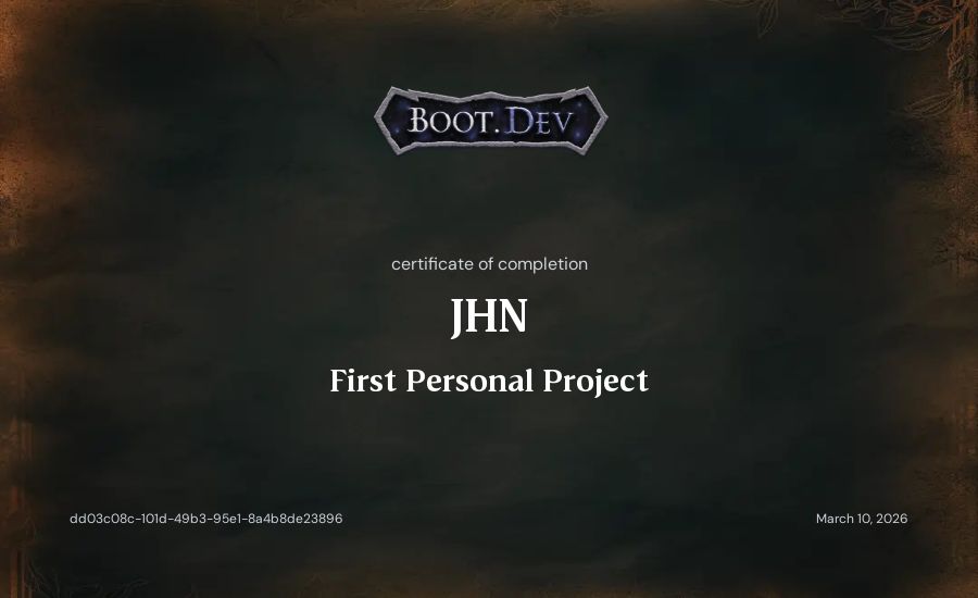 JHN's Boot.dev First Personal Project certificate