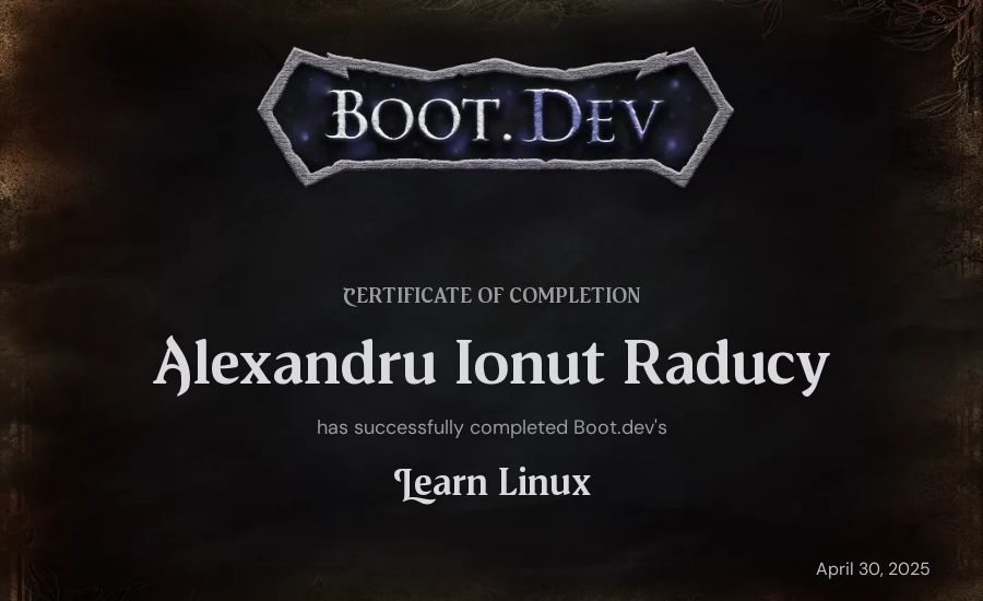 Alexandru Ionut Raducy's Boot.dev Learn Linux certificate