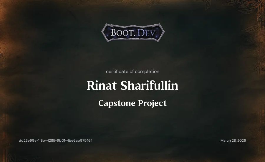 Rinat Sharifullin's Boot.dev Capstone Project certificate