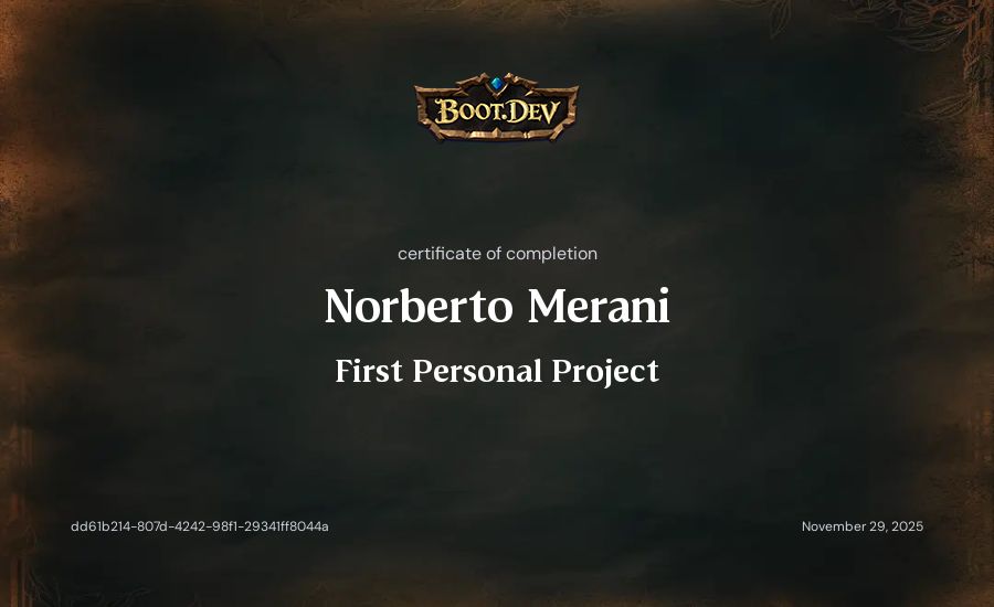 Norberto Merani's Boot.dev First Personal Project certificate