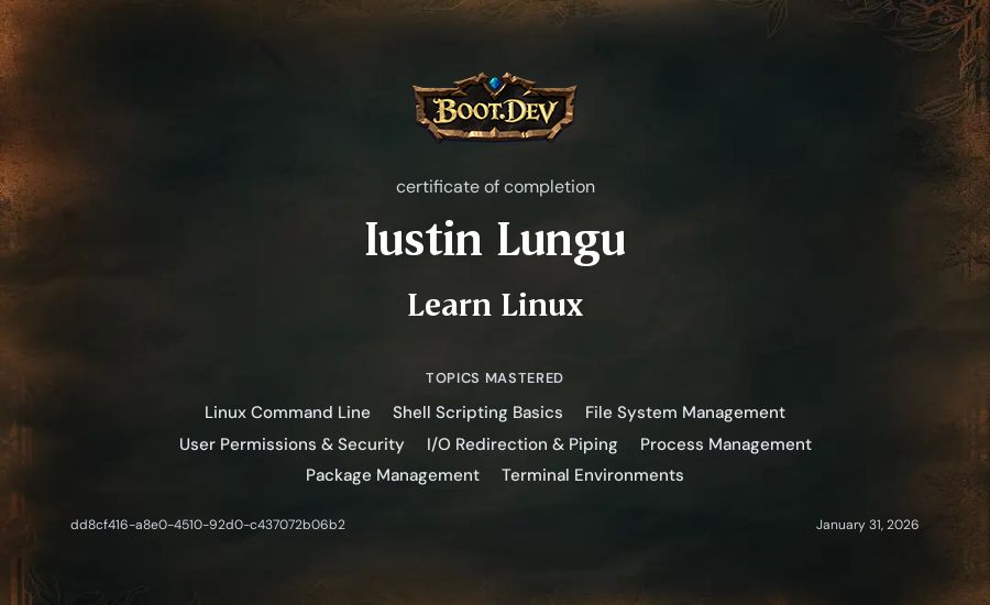 Iustin Lungu's Boot.dev Learn Linux certificate