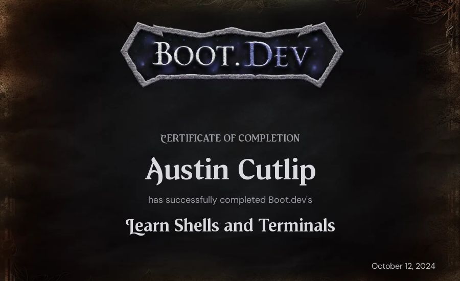 Austin Cutlip's Boot.dev Learn Linux certificate