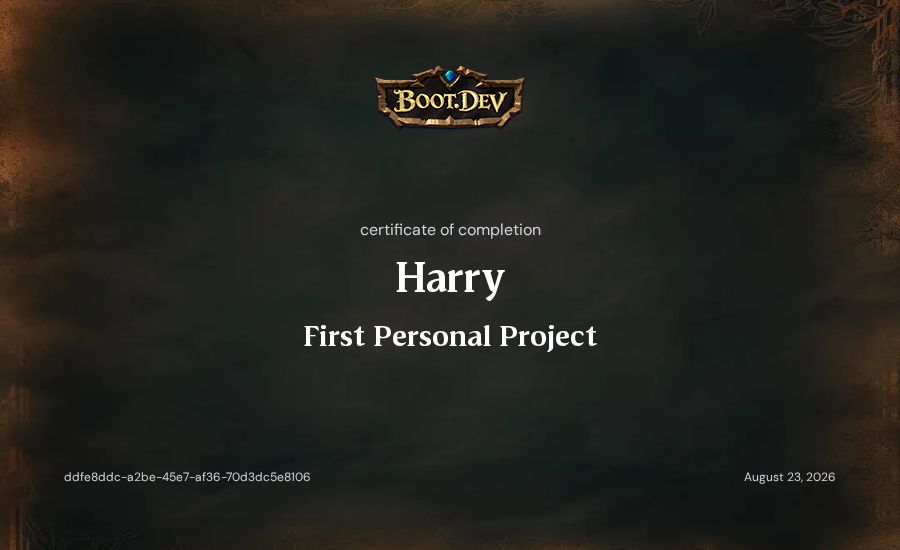 Harry's Boot.dev First Personal Project certificate